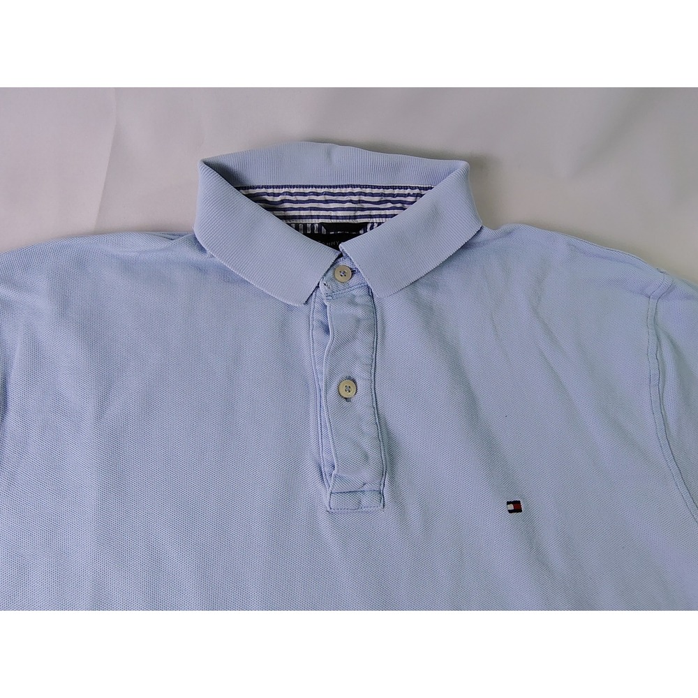 Tommy Hilfiger Polo Shirt Mens Large L Blue Pique Short Sleeve Casual Prep